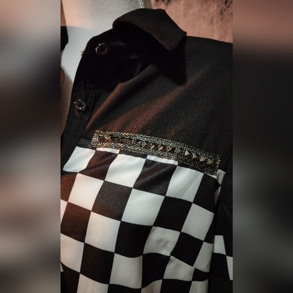 Fun Checkered Studded Button Down - image 5